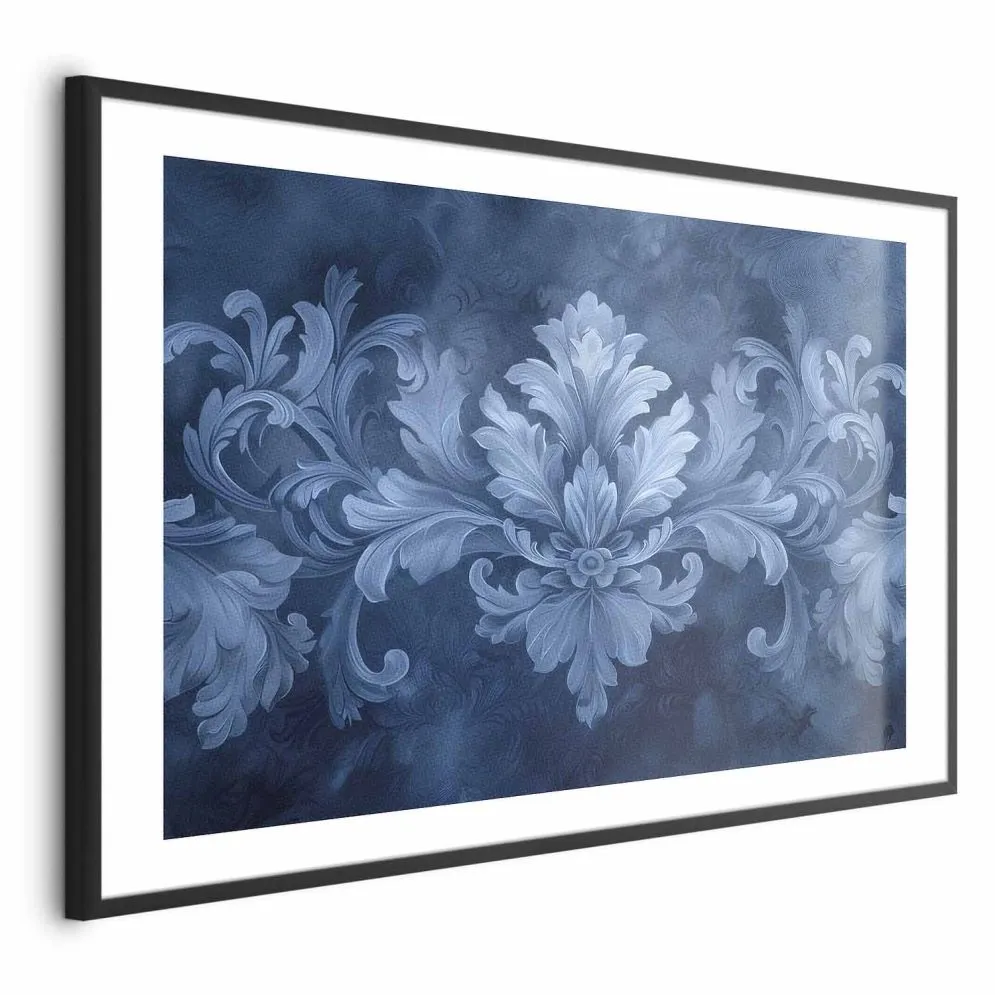 Plakat Błękitny ornament 60x40 cm z ramą czarną z marginesem | MIRAT.