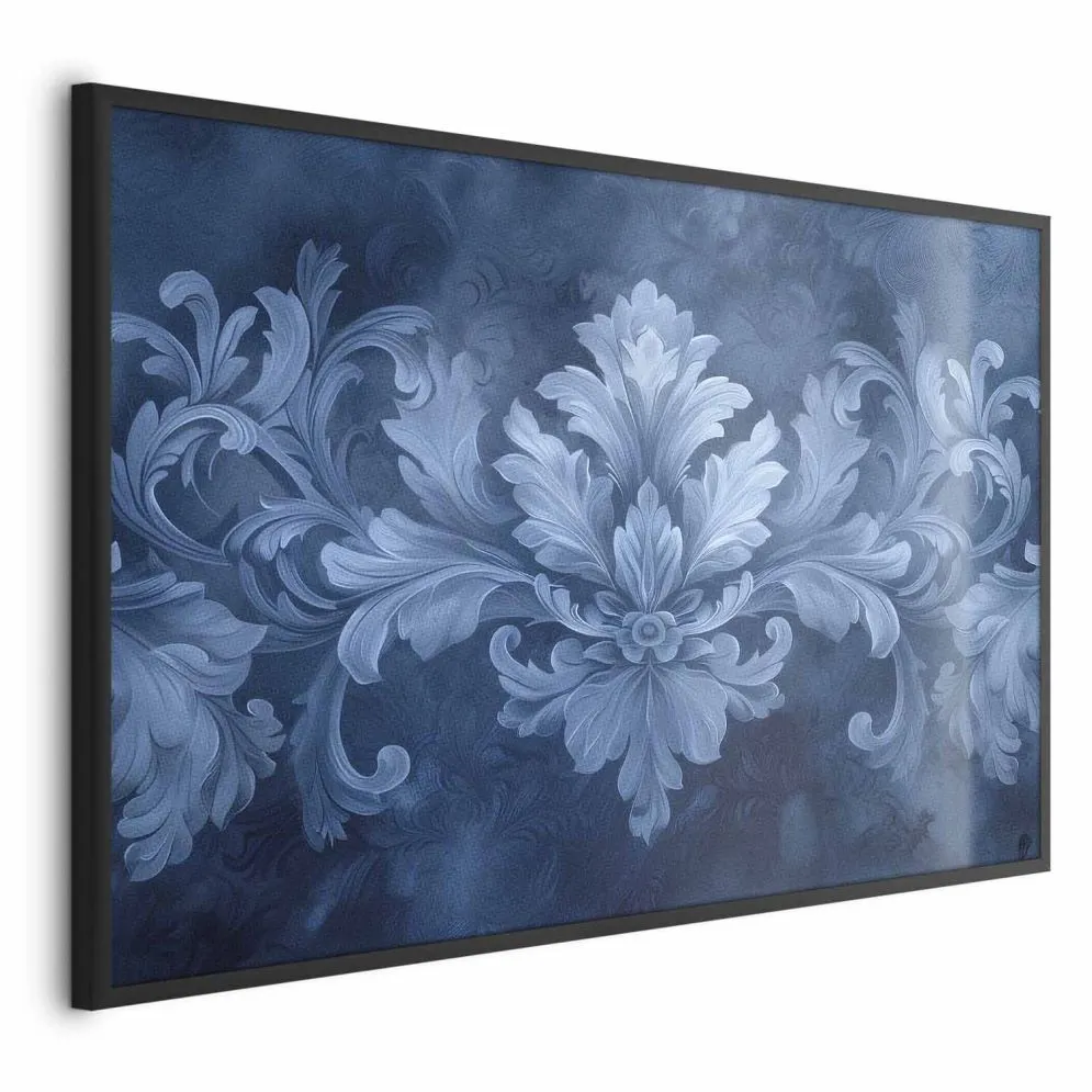 Plakat Błękitny ornament 90x60 cm z ramą czarną bez marginesu | MIRAT.