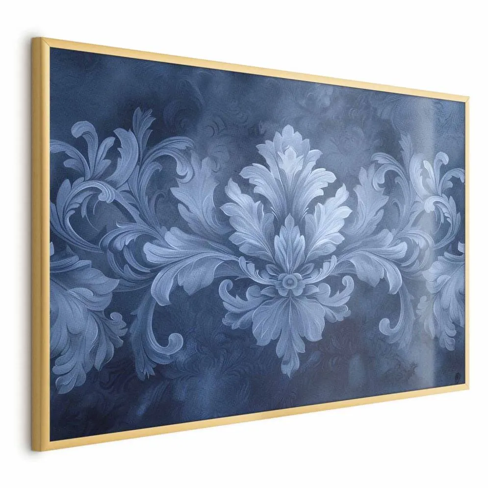 Plakat Błękitny ornament 42x29,7 cm z ramą złotą bez marginesu | MIRAT.
