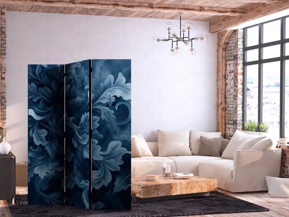 Parawan dwustronny Kwiaty 135x172 cm 3-częściowy niebieski | MIRAT.