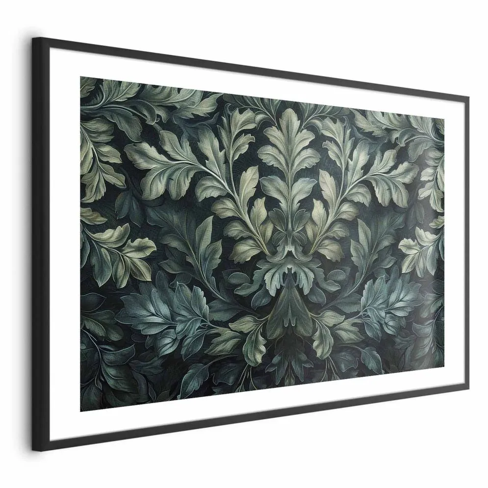 Plakat Wiktoriańskie liście 90x60 cm z ramą czarną z marginesem | MIRAT.