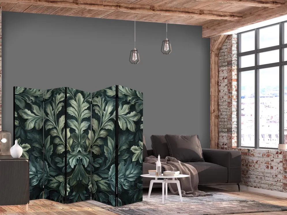 Parawan dwustronny Kwiaty 225x172 cm 5-częściowy zielony | MIRAT.