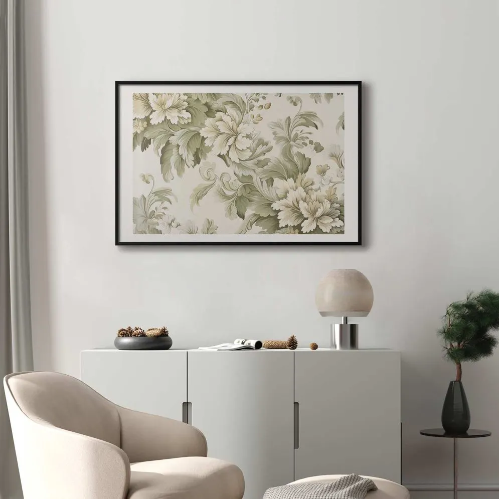 Plakat Vintage kwiaty 90x60 cm z ramą czarną z marginesem | MIRAT.
