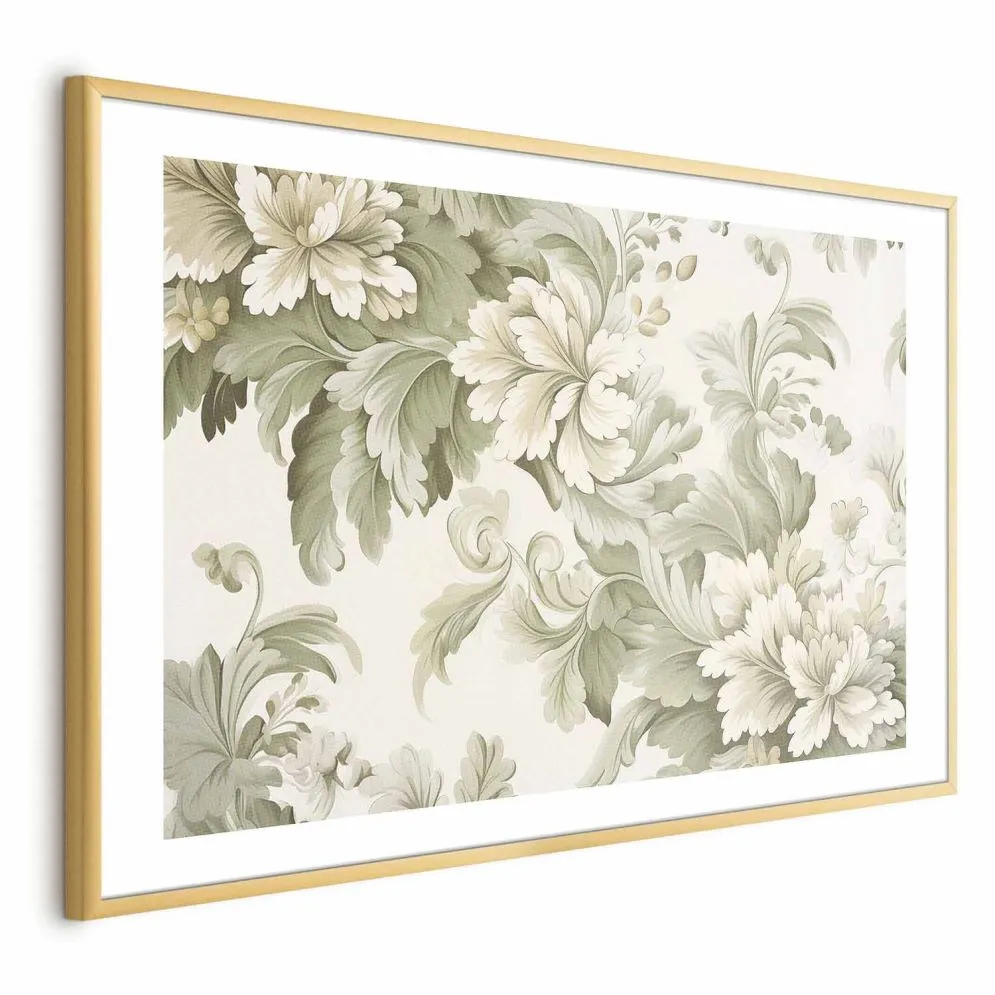 Plakat Vintage kwiaty 60x40 cm z ramą złotą z marginesem | MIRAT.