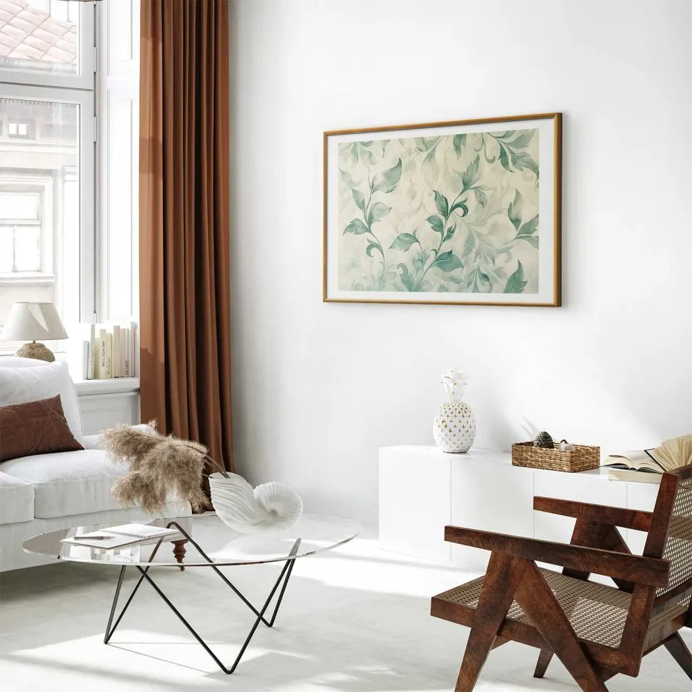 Plakat akwarelowe listki 60 x 40 cm z ramą złotą | MIRAT.  kolekcja f-H-10016-ao-a