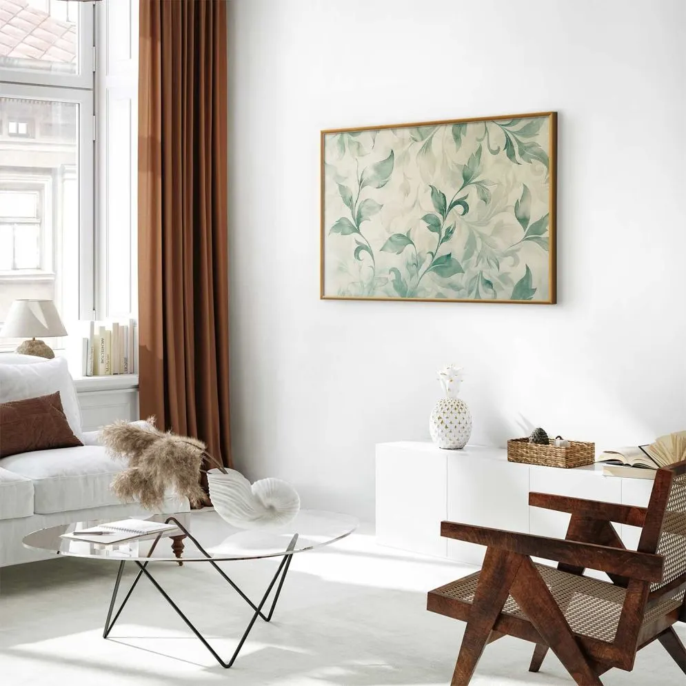 Plakat akwarelowe listki 60 x 40 cm z ramą złotą | MIRAT.  kolekcja f-H-10016-ao-a