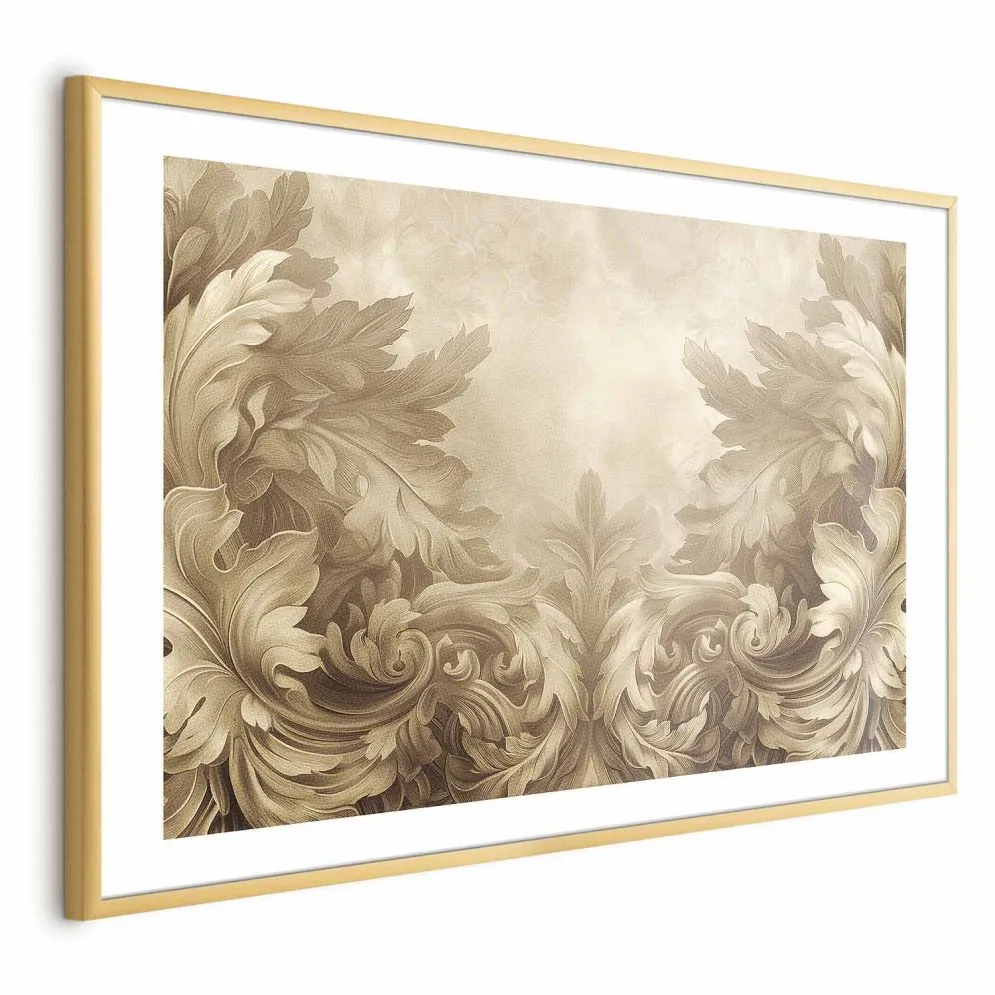 Plakat Rzeźbione ornamenty 42x29,7 cm z ramą złotą z marginesem | MIRAT.