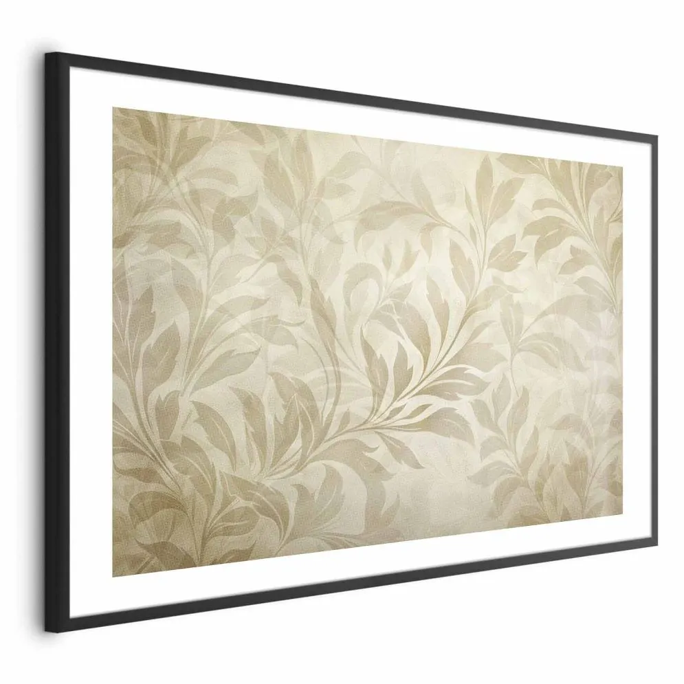 Plakat Piaskowe listki 60x40 cm z ramą czarną z marginesem | MIRAT.