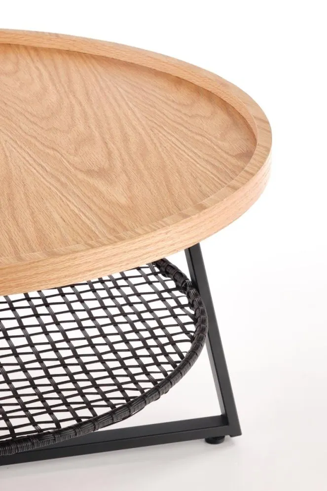 Stolik kawowy FLORENCE 80x80 dąb/czarny okrągły do salonu | MIRAT. styl LOFT