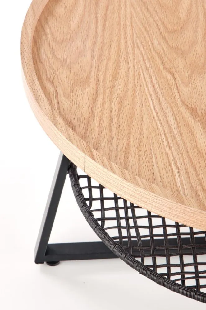 Stolik kawowy FLORENCE 80x80 dąb/czarny okrągły do salonu | MIRAT. styl LOFT