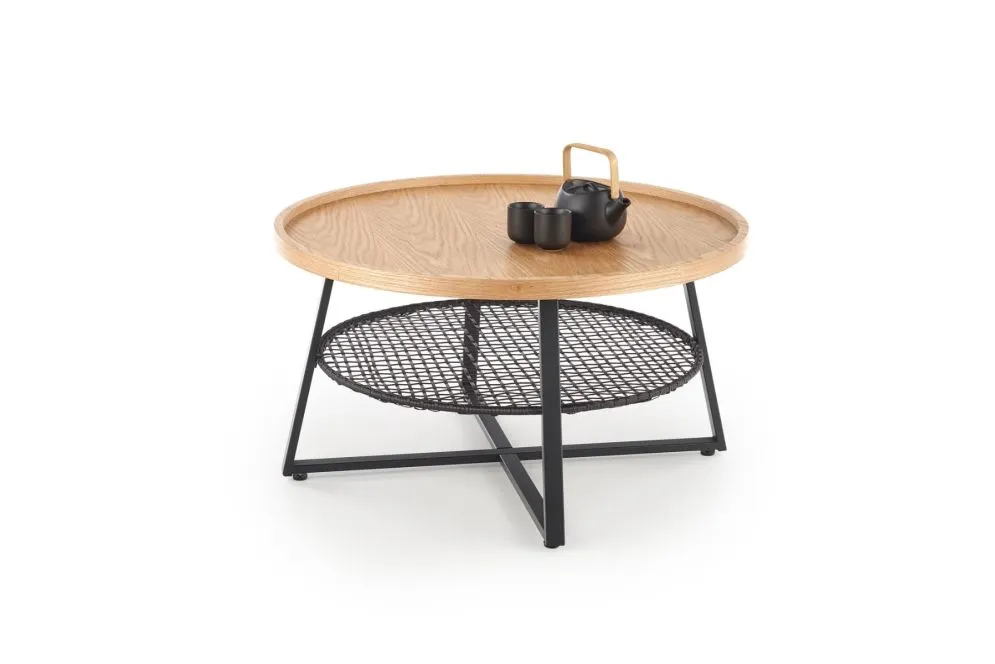 Stolik kawowy FLORENCE 80x80 dąb/czarny okrągły do salonu | MIRAT. styl LOFT