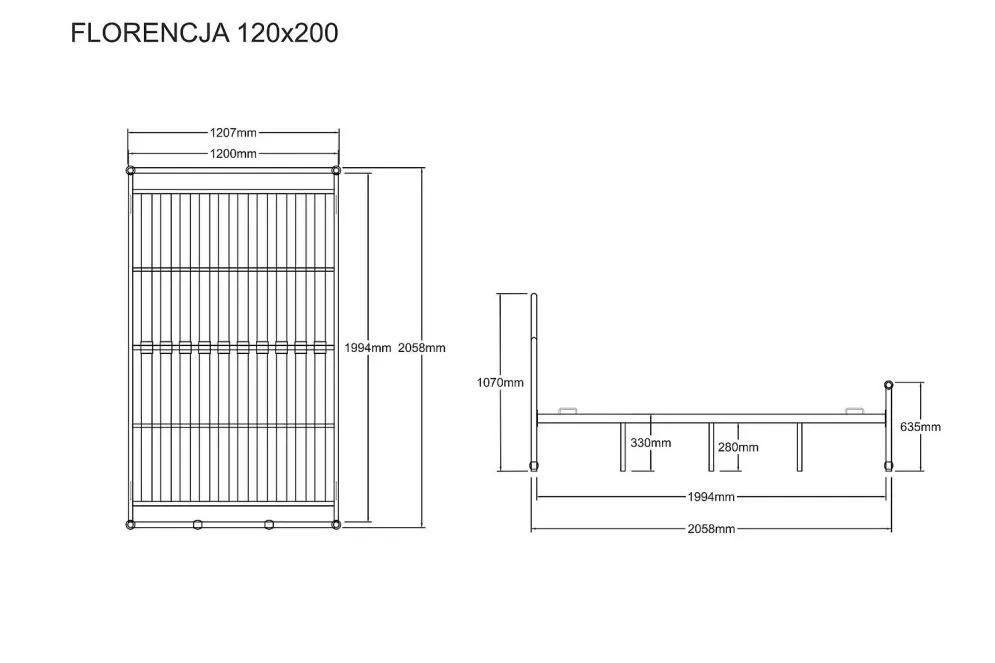 Łóżko metalowe FLORENCJA 120x200 białe minimalistyczne I sklep meblowy MIRAT.