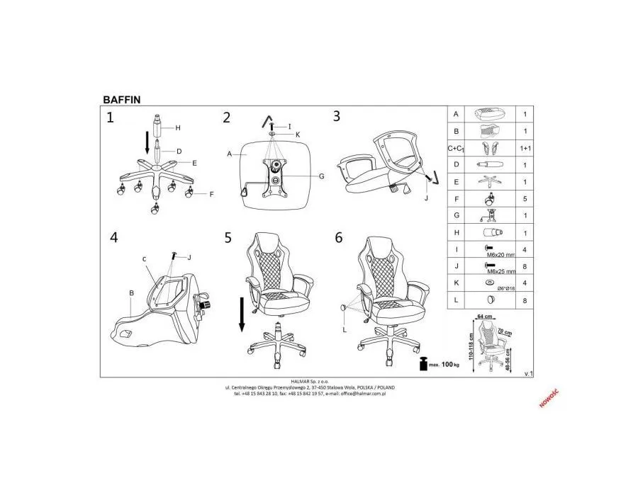 Fotel biurowy BAFFIN czarny/czerwony gamingowy do komputera | MIRAT. w stylu kolekcja