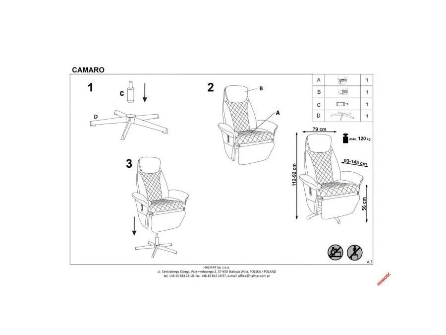 Fotel CAMARO czarno czerwony rozkładany nowoczesny | MIRAT.