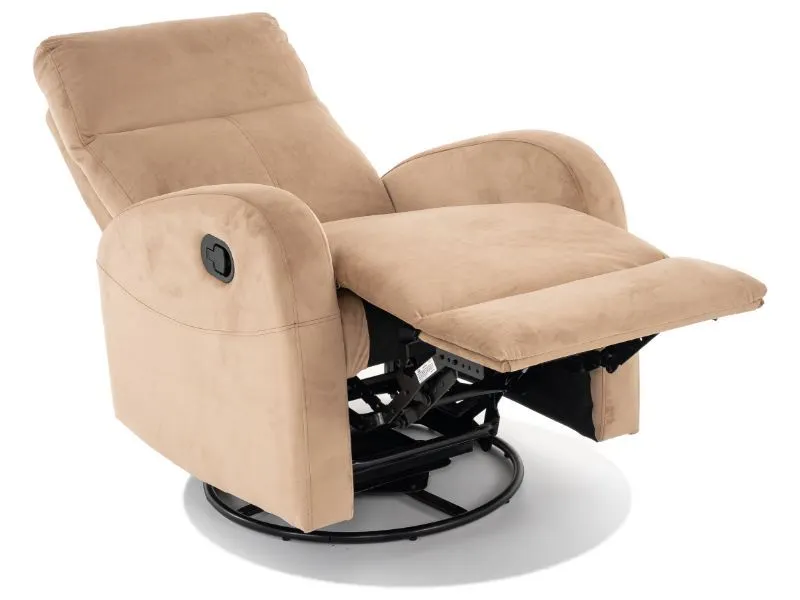 Aksamitny fotel 3w1 obrotowy bujany i rozkładany Olimp Velvet beżowy | MIRAT