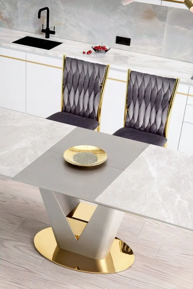 Krzesło tapicerowane K436 VELVET szare/złote tapicerowane do jadalni | MIRAT. styl GLAMOUR