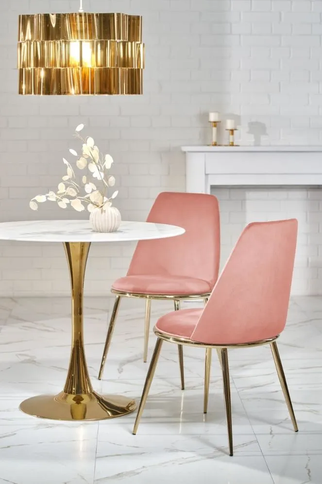 Stół okrągły CASEMIRO 90x90 biały marmur/złoty na jednej nodze | MIRAT. styl GLAMOUR