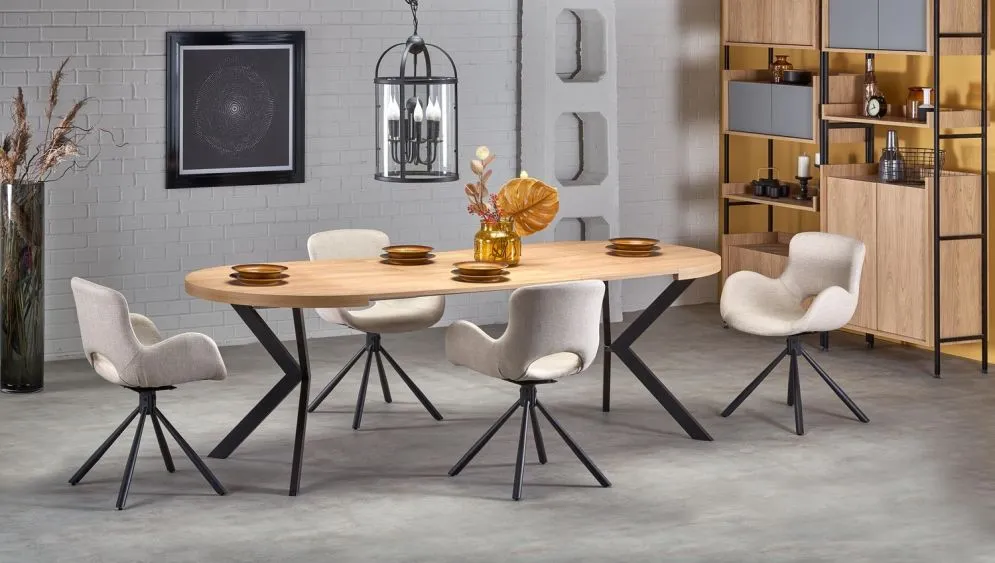 Stół okrągły rozkładany PERONI 100(250)x100 dąb/czarny do jadalni i salonu | MIRAT. styl LOFT