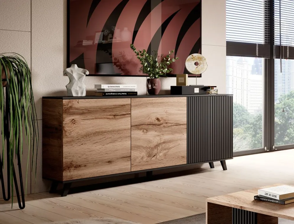 Komoda RANDOM KM-1 dąb/czarna w stylu loft | MIRAT. styl LOFT kolekcja RANDOM
