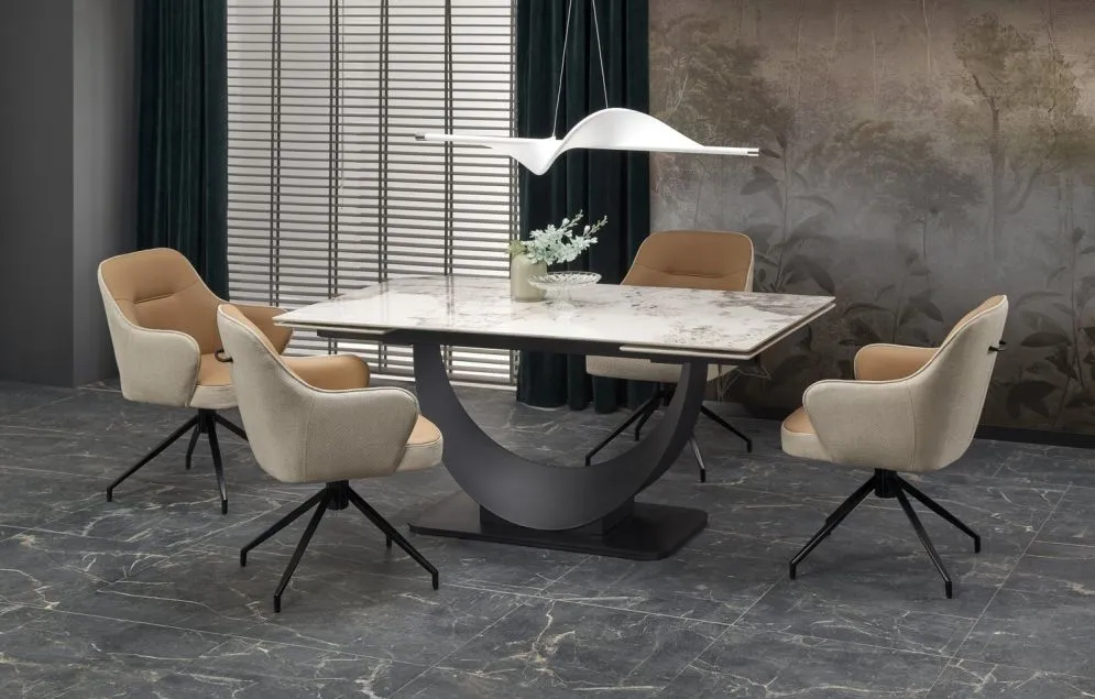 Stół rozkładany FERNANDO 160(240)x92 beżowy marmur/czarny designerski I sklep meblowy MIRAT. styl LOFT
