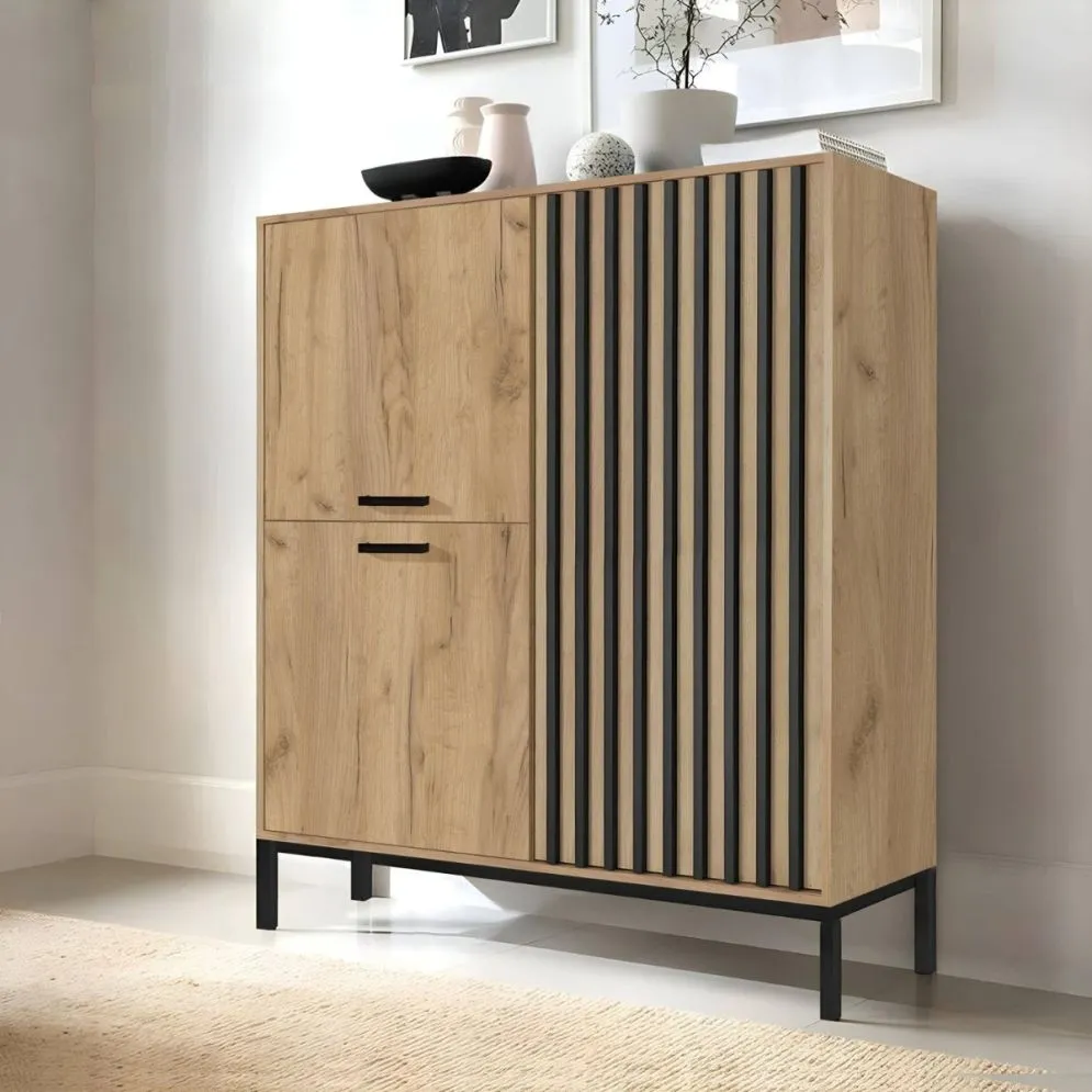 Komoda LAMINO KM-2 94cm dąb craft/czarna loftowa I sklep meblowy MIRAT. styl LOFT kolekcja LAMINO