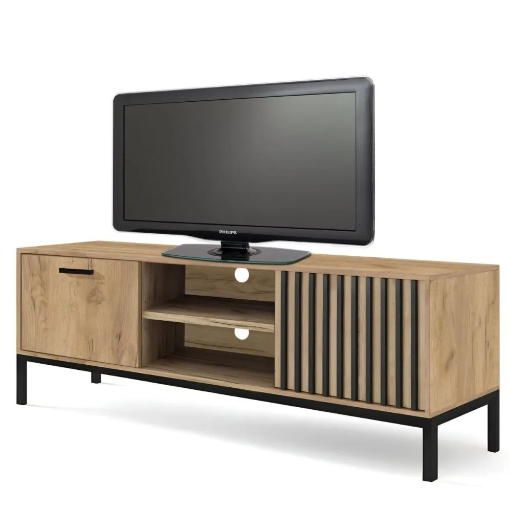 Szafka RTV LAMINO RTV-1 180 dąb craft/czarna lamele I sklep meblowy MIRAT. styl LOFT kolekcja LAMINO