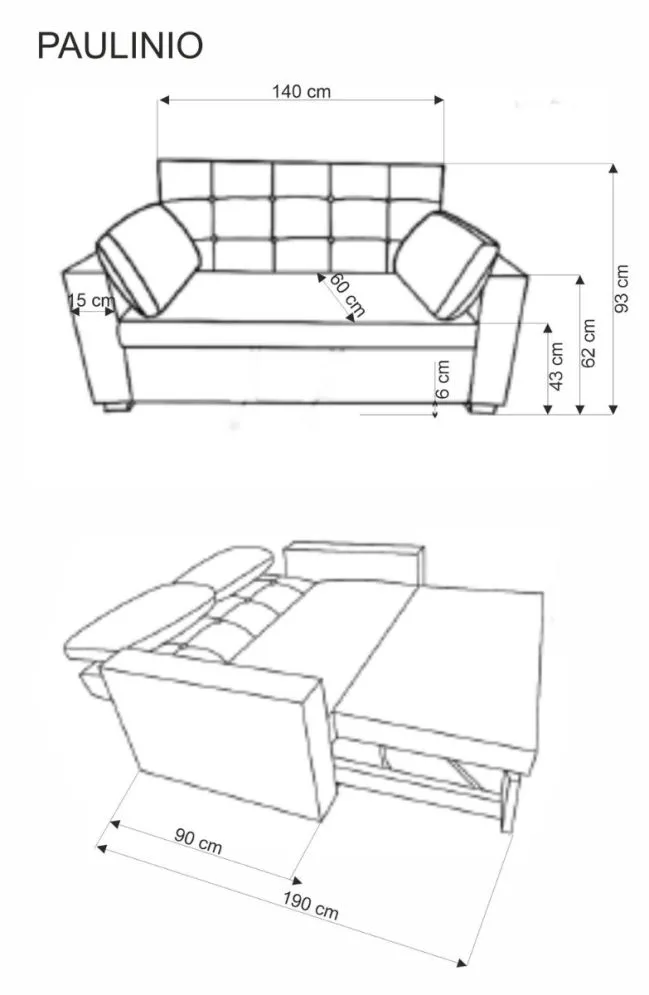 Sofa rozkładana z funkcją spania PAULINIO szara pikowana I sklep meblowy MIRAT.