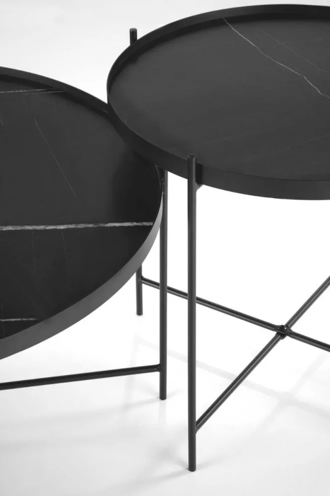Zestaw 2 stolików kawowych JULIETA czarny marmur metalowe nogi I sklep meblowy MIRAT. styl LOFT