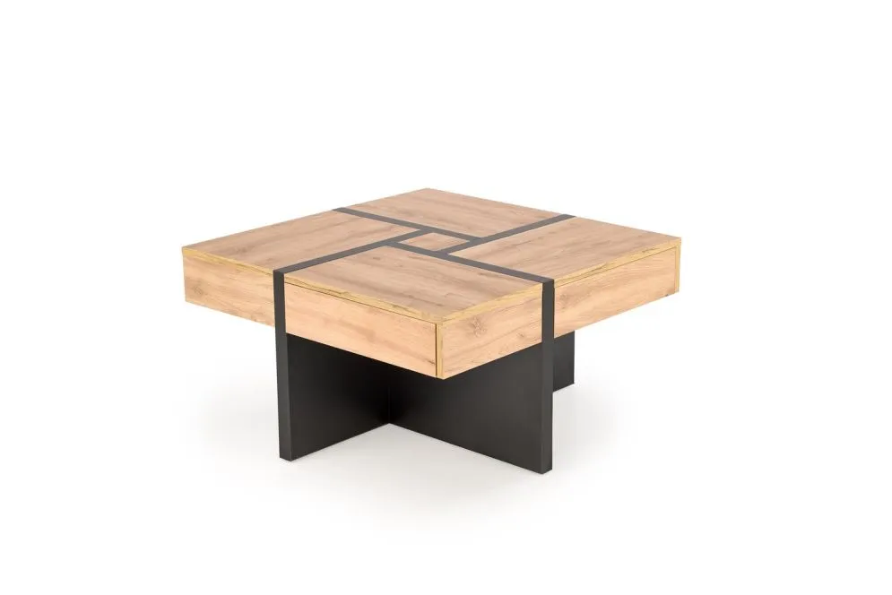 Stolik kawowy SEVILLA S 80x80 dąb craft/czarny z szufladami I sklep meblowy MIRAT. styl LOFT