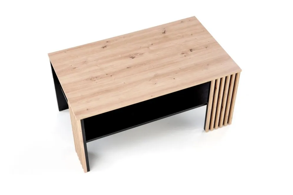Ława FEMINA 110x65 dąb artisan/czarna z lamelami I sklep meblowy MIRAT. styl LOFT, SKANDYNAWSKI