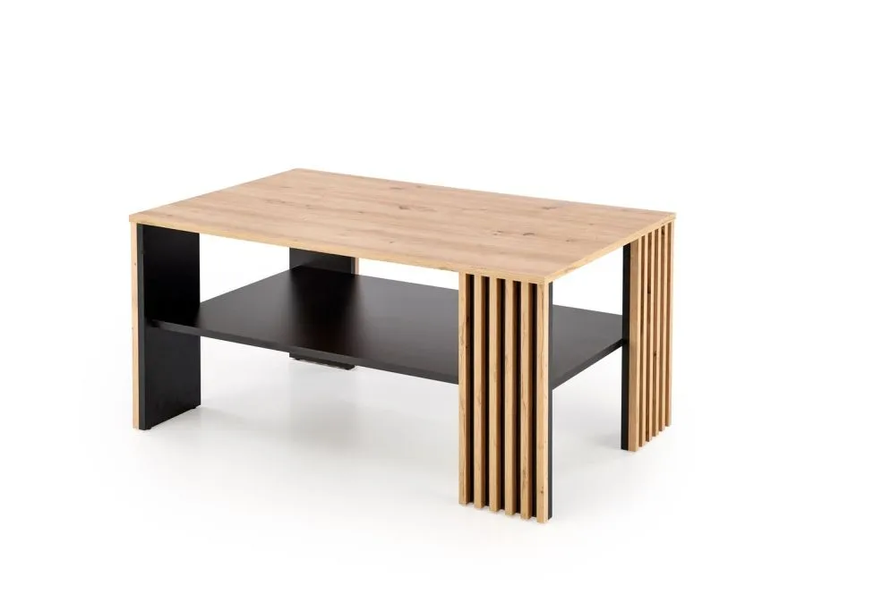 Ława FEMINA 110x65 dąb artisan/czarna z lamelami I sklep meblowy MIRAT. styl LOFT, SKANDYNAWSKI