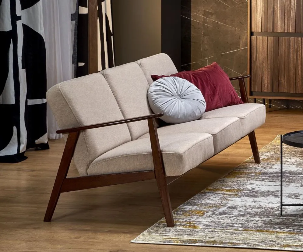 Sofa MILANO 3S beżowa/orzech nierozkładana I sklep meblowy MIRAT. styl SKANDYNAWSKI