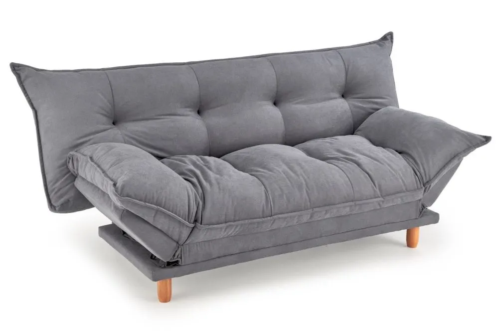 Sofa rozkładana z funkcją spania PILLOW szara na drewnianych nogach I sklep meblowy MIRAT.