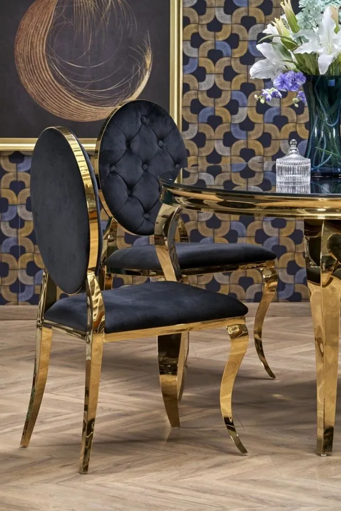 Stół okrągły REGINALD 2 120x120 czarny/złoty w stylu ludwikowskim I sklep meblowy MIRAT. styl GLAMOUR