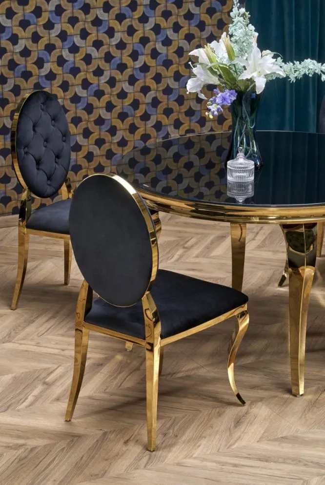 Stół okrągły REGINALD 2 120x120 czarny/złoty w stylu ludwikowskim I sklep meblowy MIRAT. styl GLAMOUR