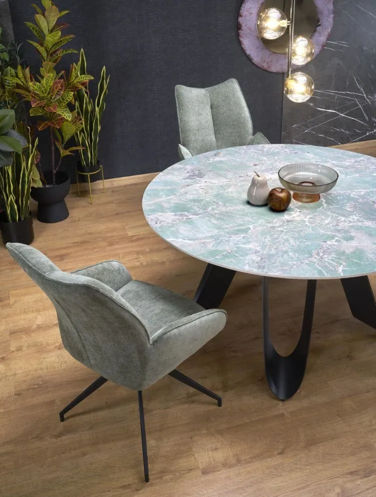 Stół okrągły GIOVANI 135x135 zielony marmur/czarny loftowy I sklep meblowy MIRAT. styl LOFT
