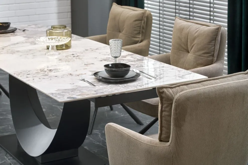Stół rozkładany FERNANDO 160(240)x92 beżowy marmur/czarny designerski I sklep meblowy MIRAT. styl LOFT