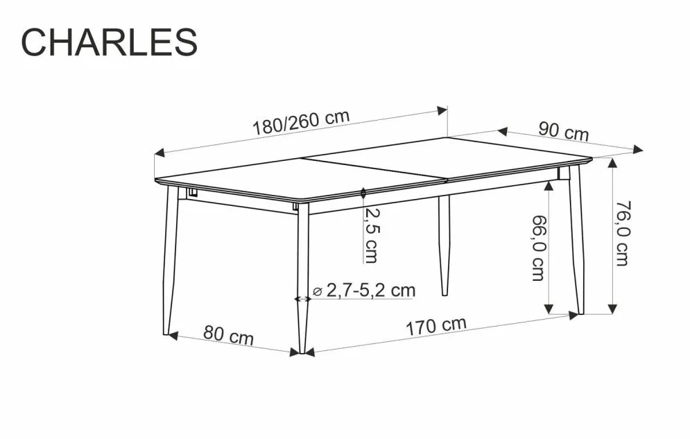 Stół rozkładany CHARLES 180(260)x90 szary marmur/czarny 10-osobowy I sklep meblowy MIRAT. styl LOFT