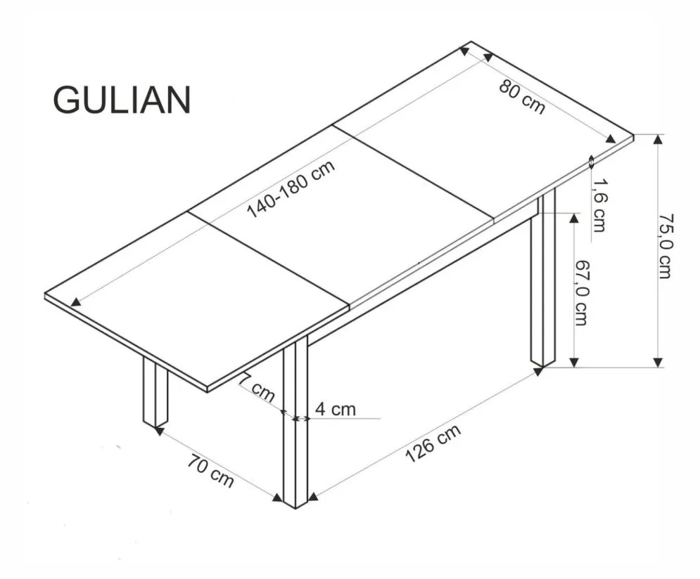 Stół rozkładany GULIAN 140(180)x80 dąb wotan/czarny na drewnianych nogach I sklep meblowy MIRAT. styl LOFT