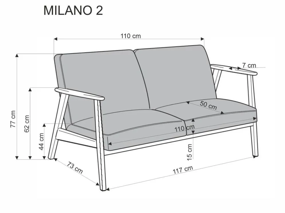 Sofa MILANO 2S niebieska/orzech dwuosobowa PRL I sklep meblowy MIRAT. styl SKANDYNAWSKI, VINTAGE