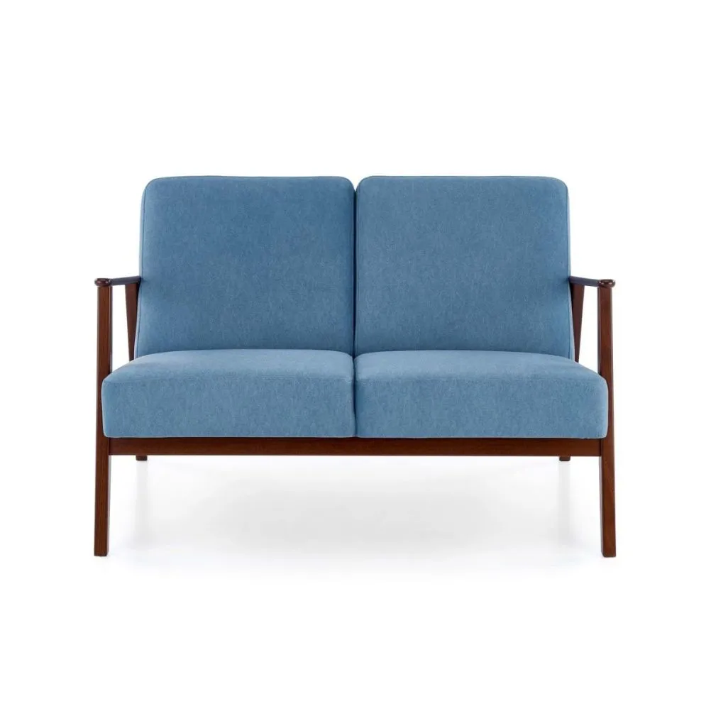 Sofa MILANO 2S niebieska/orzech dwuosobowa PRL I sklep meblowy MIRAT. styl SKANDYNAWSKI, VINTAGE