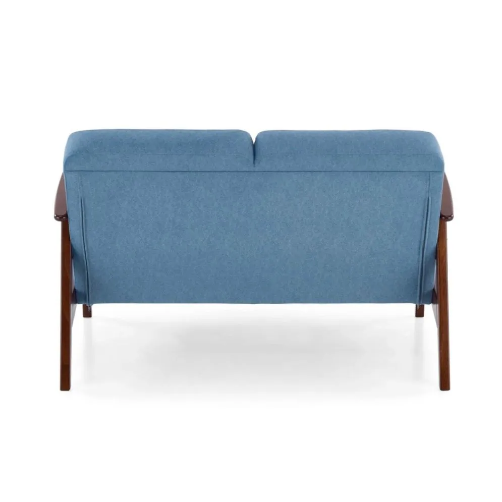 Sofa MILANO 2S niebieska/orzech dwuosobowa PRL I sklep meblowy MIRAT. styl SKANDYNAWSKI, VINTAGE