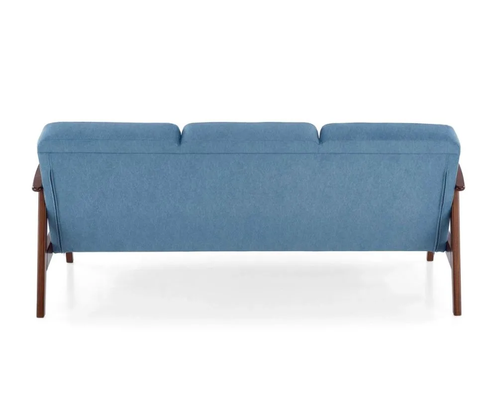 Sofa MILANO 3S niebieska/orzech trzyosobowa PRL I sklep meblowy MIRAT. styl SKANDYNAWSKI, VINTAGE