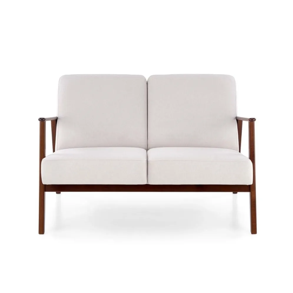 Sofa MILANO 2S jasna beżowa/orzech dwuosobowa tapicerowana I sklep meblowy MIRAT. styl SKANDYNAWSKI, VINTAGE