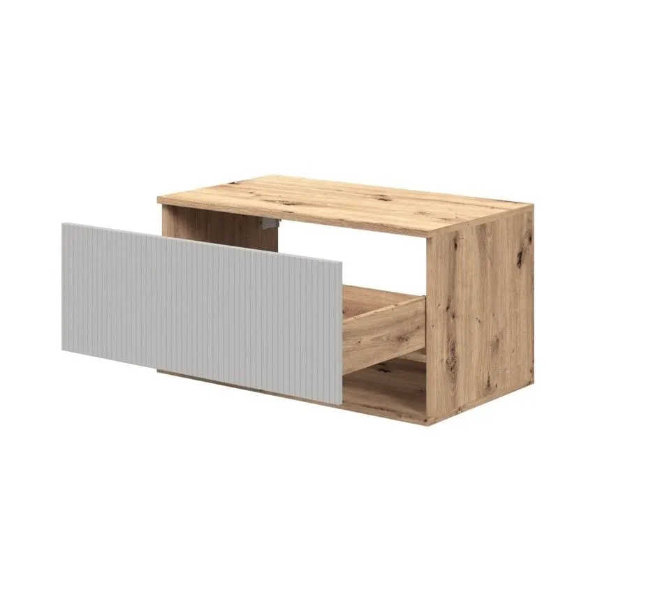 Wisząca szafka pod umywalkę AVIOLA 1S 80cm dąb artisan/kaszmirowy mat I sklep meblowy MIRAT. styl RYFLOWANY kolekcja AVIOLA