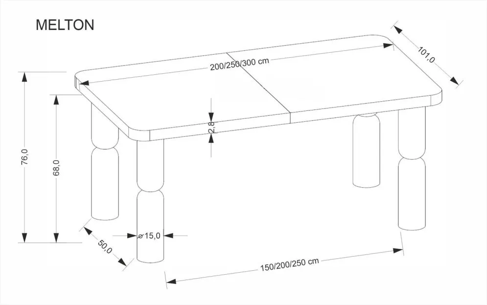 Designerski stół rozkładany MELTON 200(300)x101 jasny orzech I sklep meblowy MIRAT. styl SKANDYNAWSKI