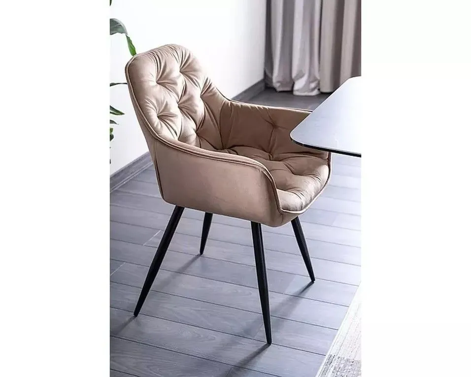 Krzesło CHERRY VELVET beżowe pikowane w stylu glamour | MIRAT. styl GLAMOUR