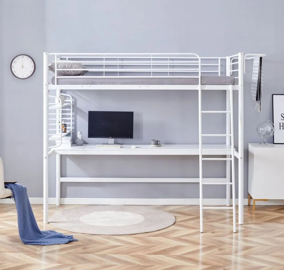 Metalowe łóżko piętrowe DOLCE 90x200 białe z biurkiem I sklep meblowy MIRAT. styl SKANDYNAWSKI