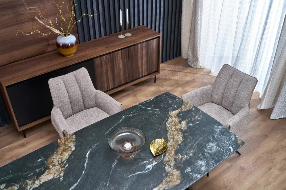 Prostokątny stół rozkładany ARMANI 165(241)x90 czarny marmur/czarny I sklep meblowy MIRAT. styl LOFT