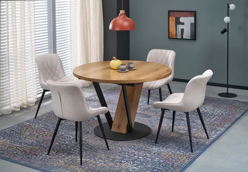 Okrągły stół rozkładany FANIS 120(160)x120 dąb naturalny/czarny I sklep meblowy MIRAT. styl LOFT